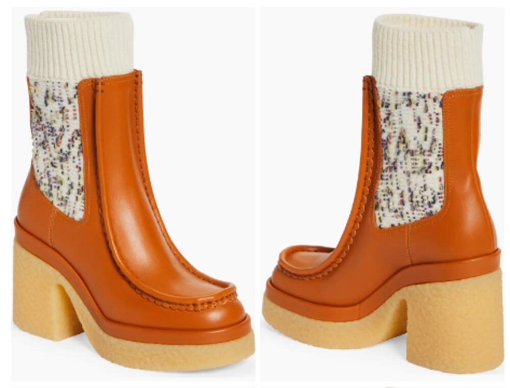 Chloé Jamie Sock Platform Chelsea Almond Boot Luminous Ochre New Size 41